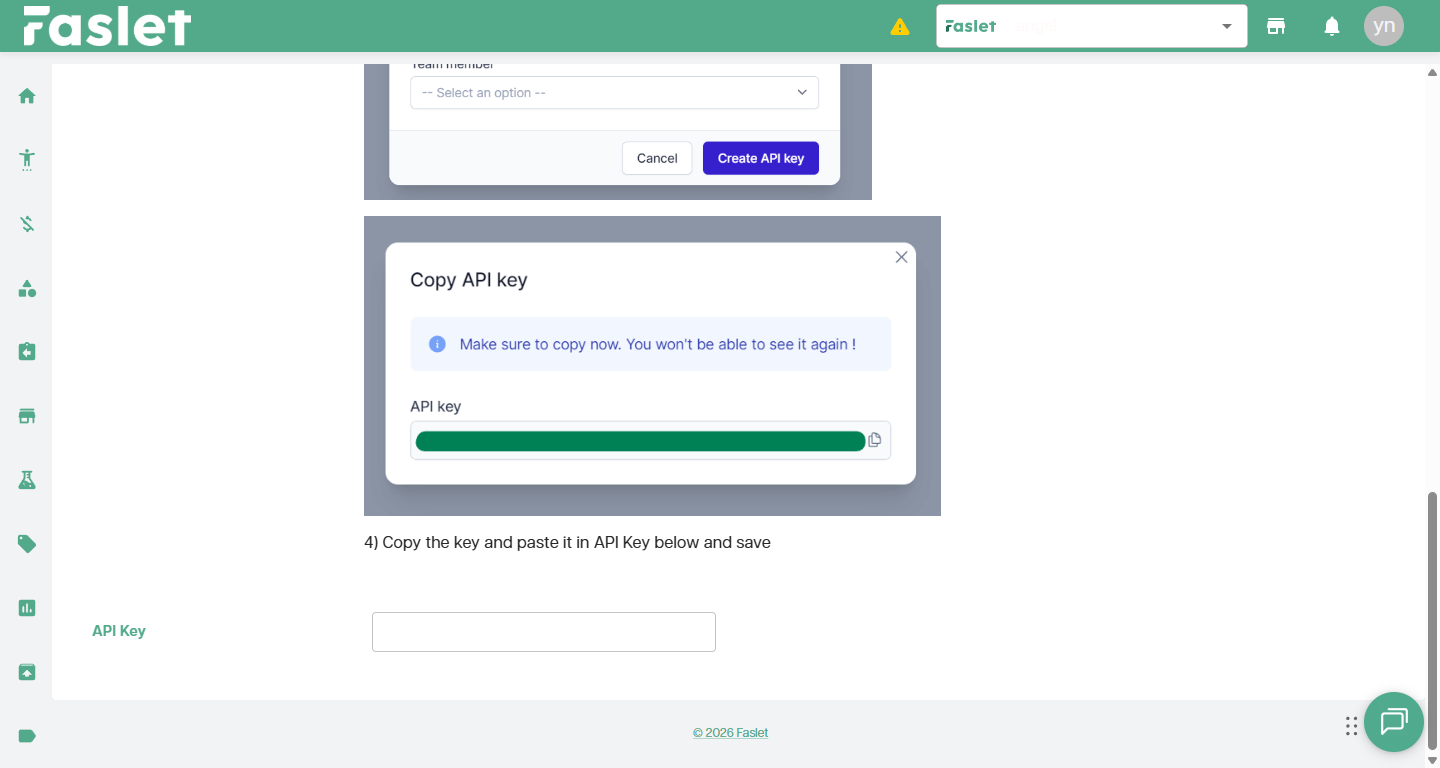 Returnless API key field in the Faslet integration