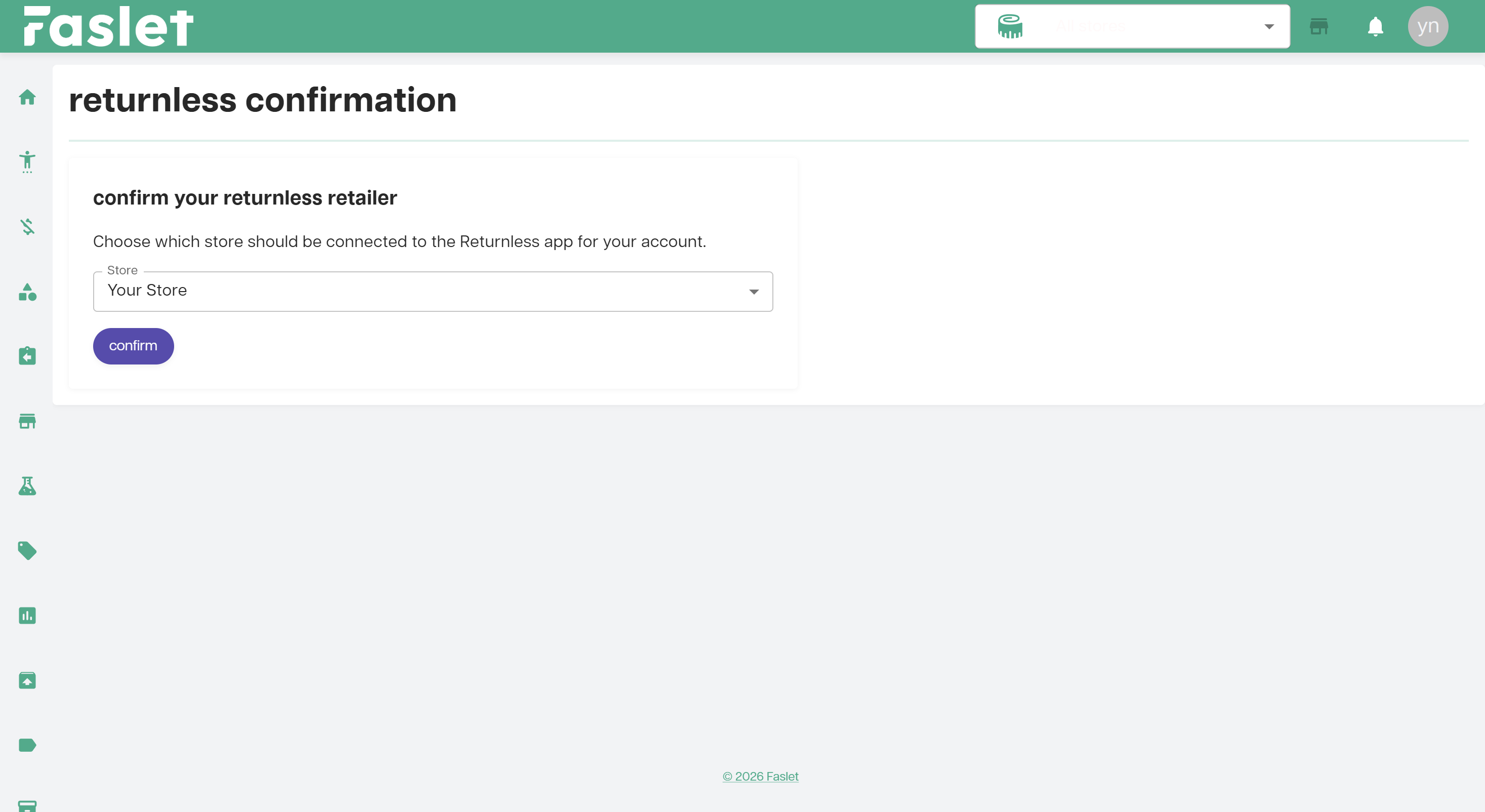 Confirm the connected store in the Faslet portal