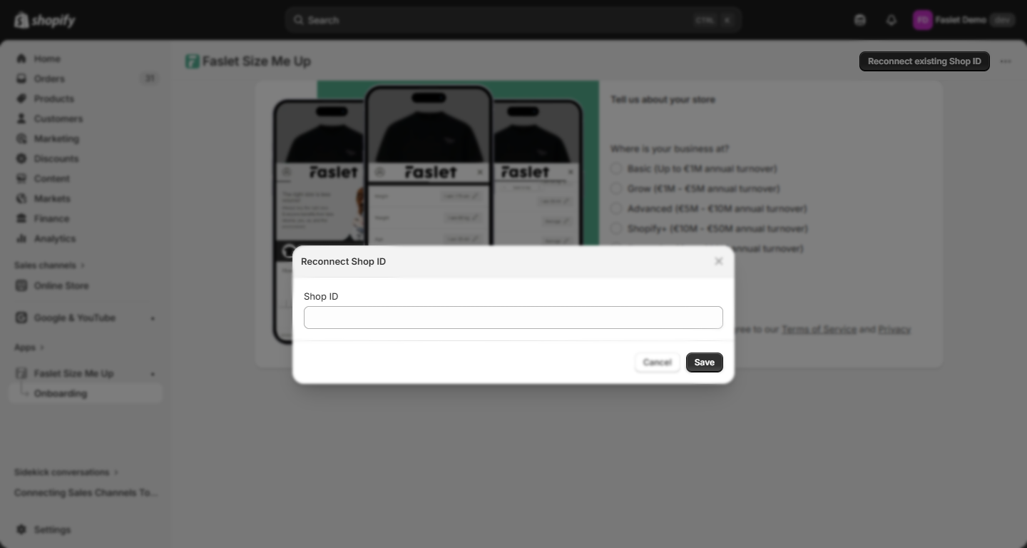 Reconnect existing Shop ID